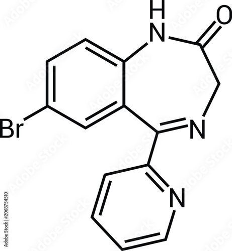Schilderij op canvas Bromazepam Chemical Structure Benzodiazepine Anxiolytic Drug Molecule Diagram