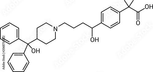 Bild auf Leinwand Fexofenadine Chemical Structure Second Generation Antihistamine Drug Molecule Di