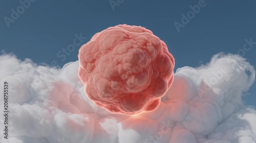 Floating Cloud Visual with Red Vivid Mobile Object in Sky Setting