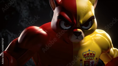 Dynamic Dual Tone Bulldog Character in Intense Stare and Muscular Focus in Dim Setting