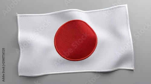 Plain White Flag with Red Circle Symbol Floating on Gray Surface