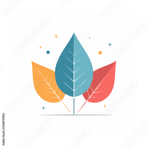 Flat design illustration of three colorful leaves
