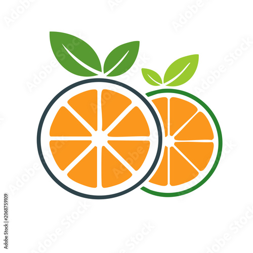 Flat design orange slices with leaves icon