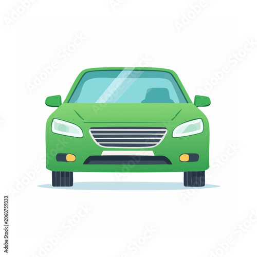 Green sedan car front view flat illustration