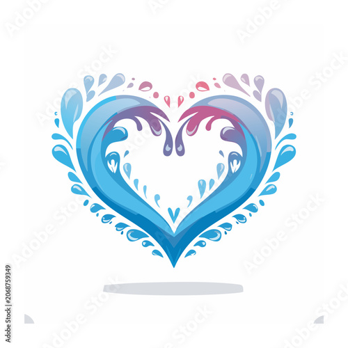 Heart shape made of water splashes and waves