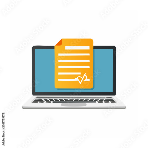 Laptop with approved document on screen