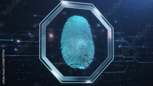 Digital Fingerprint Scan within a Futuristic Octagonal Frame security identification animation