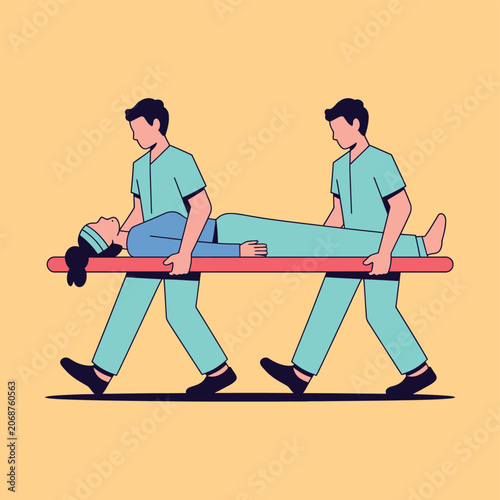 Medical professionals carrying patient on stretcher for care