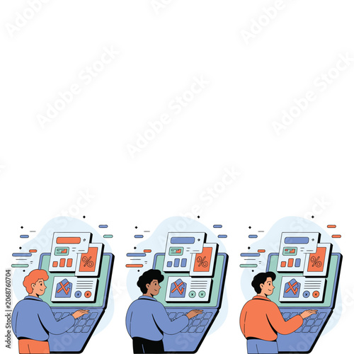 People working on computers digital marketing data analysis