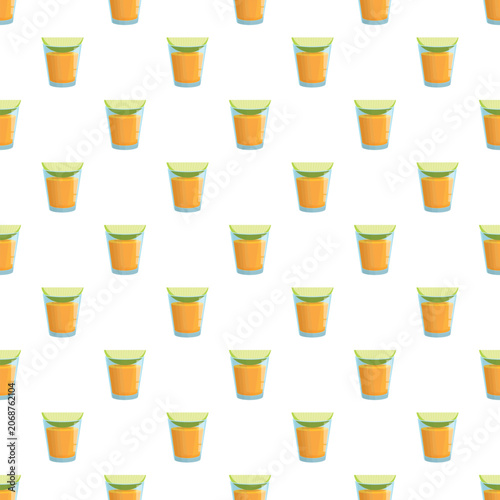 Refreshing tequila shots with lime slices repeating in a vector seamless pattern