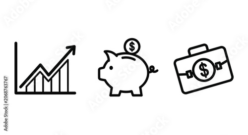 Line art icons of finance savings and investment on white background