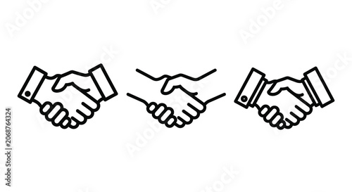 Fotografie Handshake Line Icons On White Background Agreement And Partnership