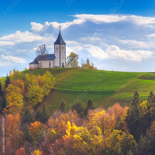 Church on top of the hill in Slovenia countryside