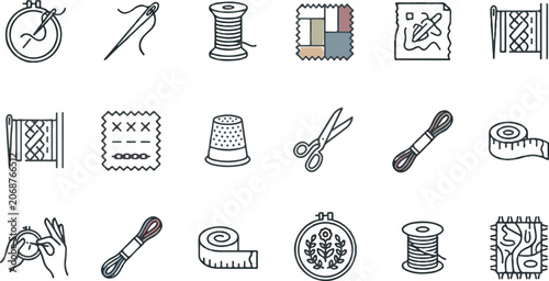 Cuadro en lienzo Handdrawn sewing and crafting tools illustration
