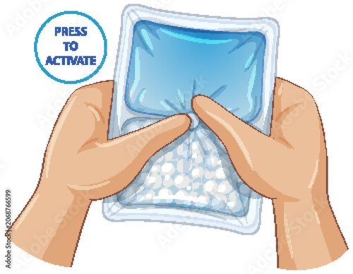 Vector Illustration of Hands Activating a Chemical Instant Cold Pack