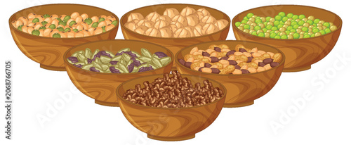 Assorted Dried Beans and Nuts in Wooden Bowls