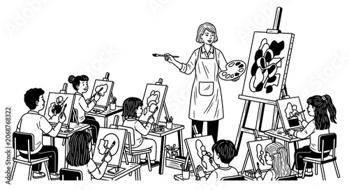 Art Class with Children and Teacher