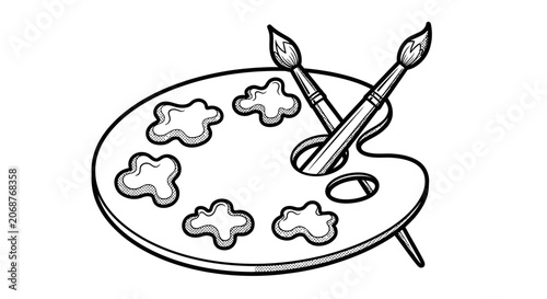 Artist Painting Palette and Brushes Sketch Icon