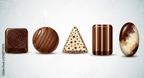 Realistic vector illustration of assorted chocolate candies.
