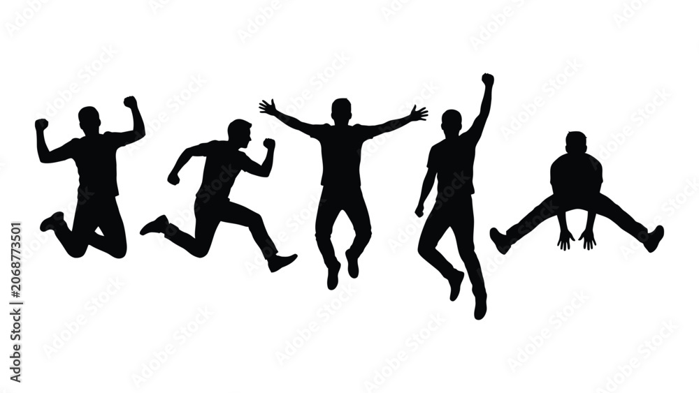 Fototapeta premium Silhouette of people jumping in different poses
