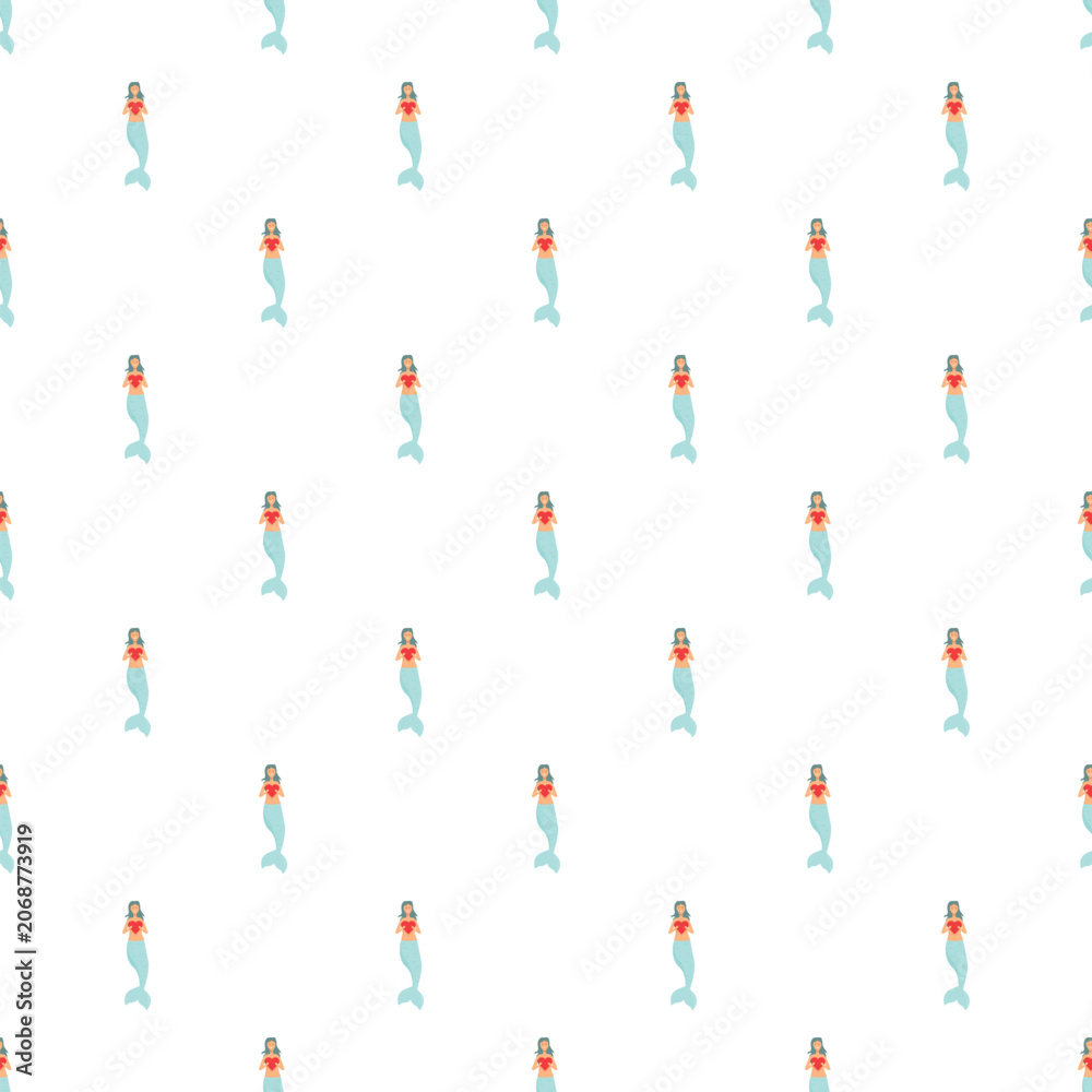 Naklejka premium Mermaids with light blue tails and red heart tops repeating on a white background