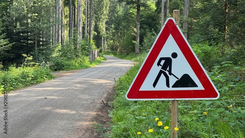 Roadworks Warning Sign on Forest Road