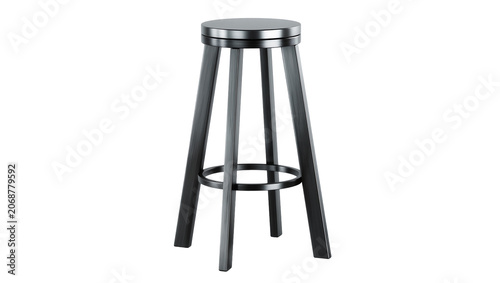 фотографія Dark gray metal bar stool with circular seat and footrest, isolated on transpare