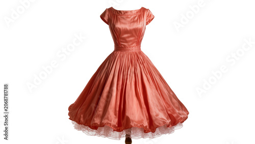 Tableau sur toile Coral satin short sleeve vintage dress with full skirt