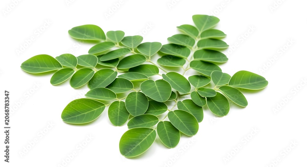Fototapeta premium Moringa plant green leaves isolated white.