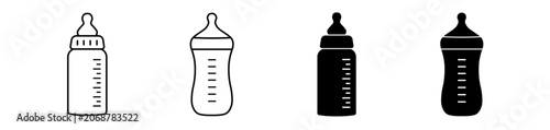 Feeding baby bottle icon set. Milk bottle symbol. Vector illustration. 