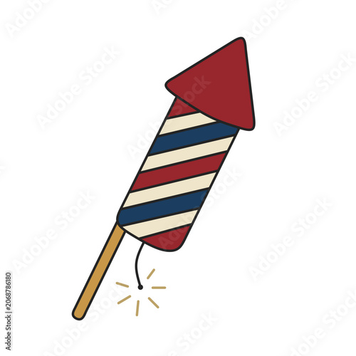 Striped firework rocket with sparkling fuse for Fourth of July party