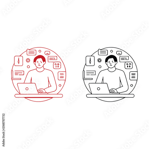 Young man working on laptop computer digital technology concept
