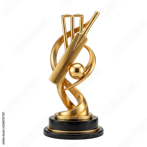 Golden Cricket Trophy Award Isolated Background