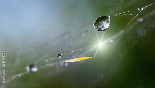 Water Droplets Reflecting Light on Spider Silk