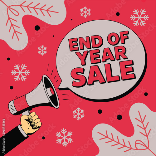End of year sale promotional design with megaphone, promotion