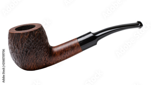 Photos Textured brown briar wood smoking pipe with black stem, isolated on transparent