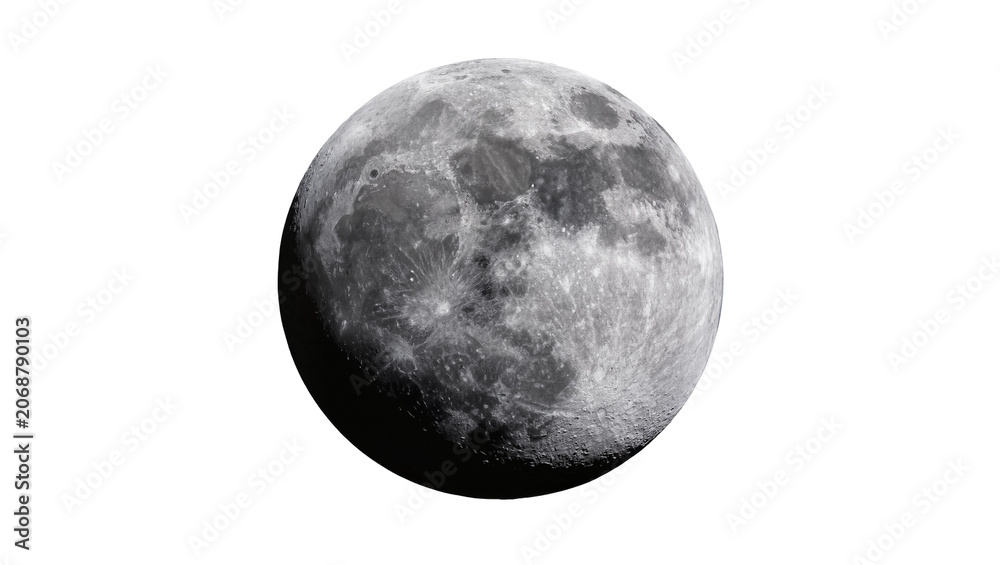 Obraz premium Detailed full moon with craters and maria, isolated on transparent background