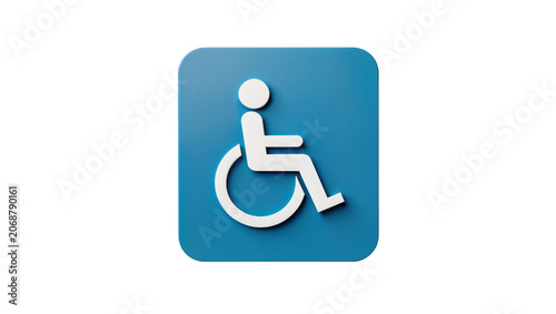White wheelchair accessibility symbol on blue square, isolated on transparent background