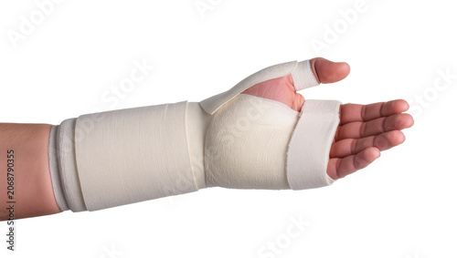 Bild auf Leinwand Hand and forearm wrapped in medical cast and bandage