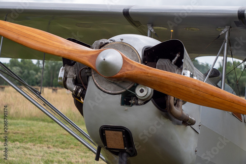 Classic aircraft engine with wooden propeller