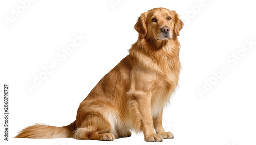 Obraz na plátne Golden Retriever dog sitting attentively, studio portrait