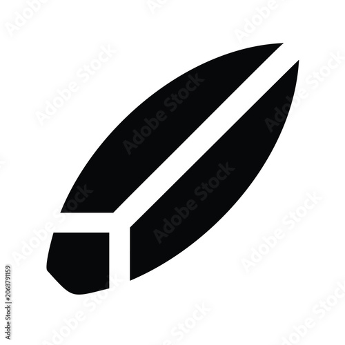 Minimalist black feather icon with white stripe - Clean black feather icon featuring a subtle white stripe for stylish, modern graphic design use.