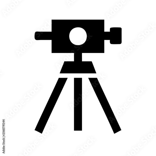 Surveyor tripod with optical instrument - Minimalist black and white vector icon of a surveying tripod holding a theodolite or leveling tool.