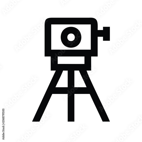Black tripod camera mount icon - Minimalist vector icon of a tripod holding a camera, ready for photography use.