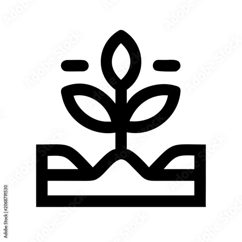 Simple black plant icon growing from soil - Minimalist vector icon of a small plant sprouting from dark soil with clean lines and bold contrast
