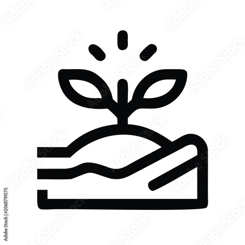 Small plant growing from soil in a pot icon - Minimalist vector icon of a tiny plant sprouting from soil in a simple pot shape, clean and modern design.