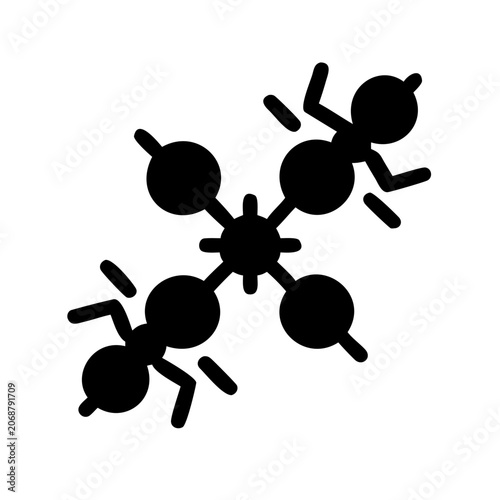 Black ants clustered together in a group - Simple black and white vector illustration of ants forming a tight cluster on a plain background
