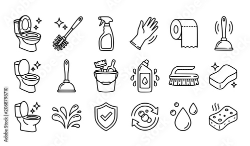 Photos Toilet cleaning icons and bathroom hygiene symbols