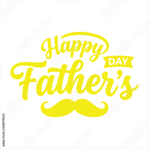 Father's Day Greeting Card with Mustache Graphic and Yellow Text Featuring Happy, Celebration, Dad with Family and Holiday