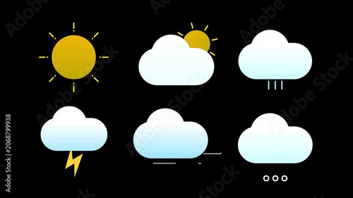 Weather Icon Set Animation Loop in 4K – Modern Climate UI Stock Video Asset